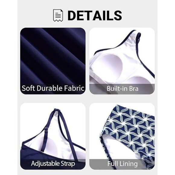 Two Piece Tankini Set Swimsuit XXL black Tummy Control Bathing Suit One Shoulder - Picture 4 of 8